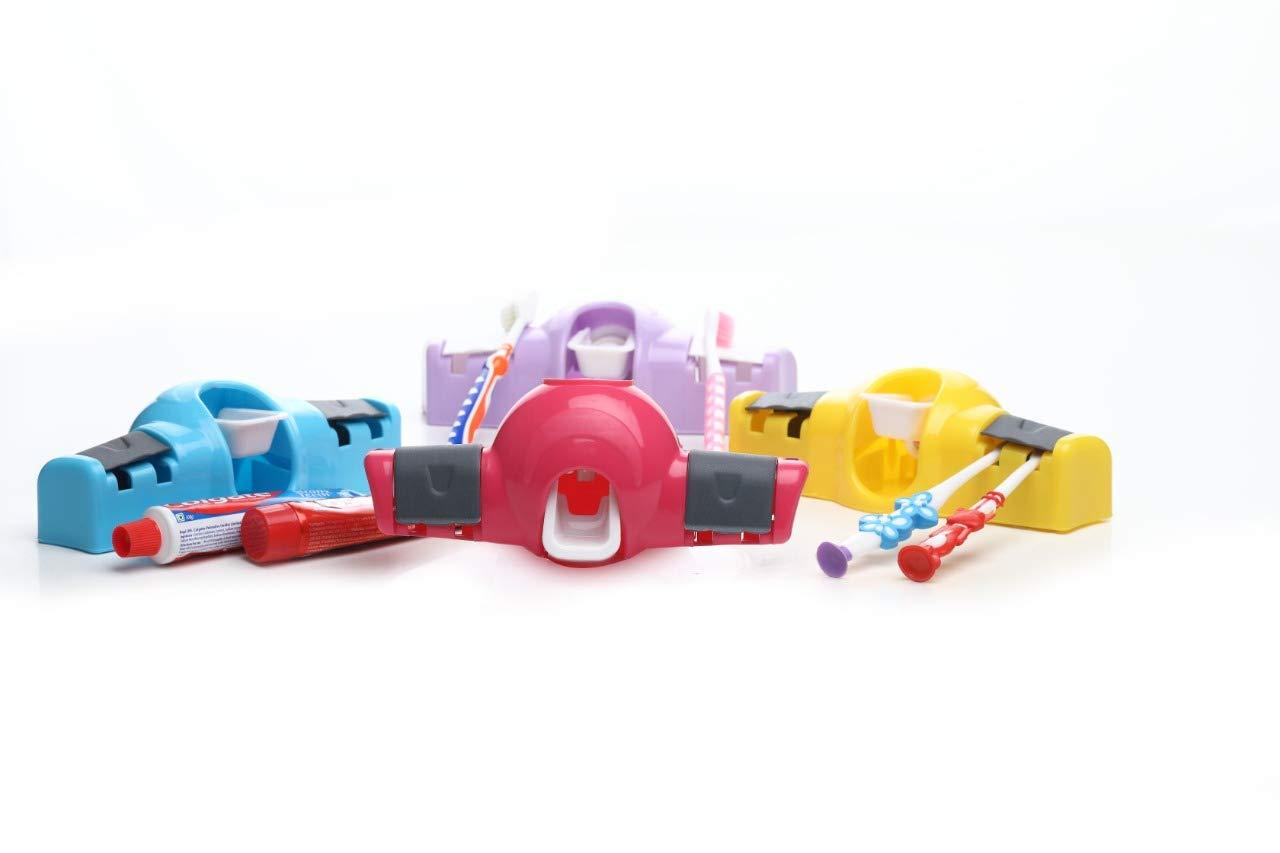 Wukusy 2139 automatic push toothpaste squeezer dispenser mounted on bathroom wall for easy toothpaste dispensing.