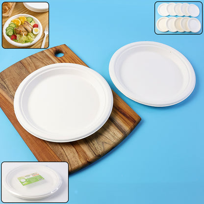 Wukusy Freshee 9-inch compostable bagasse plate, eco-friendly dinnerware set with ten plates for home and kitchen use.