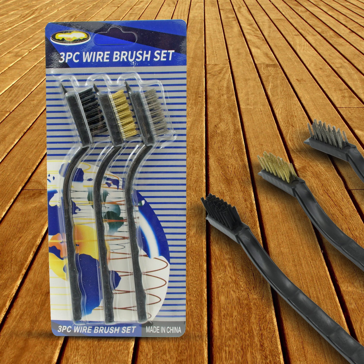 Wukusy 244 mini wire brush set with steel, nylon, and brass brushes for detailed cleaning and polishing tasks.