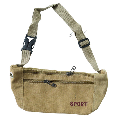 Wukusy multipurpose canvas waist pouch sling bag with adjustable strap and multiple compartments, ideal for travel and daily use.