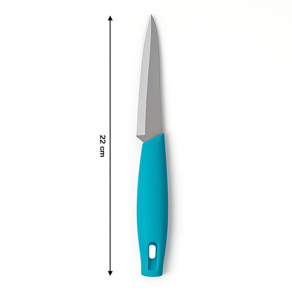 Wukusy Supermom premium stainless steel kitchen utility knife with ergonomic handle on a cutting board for versatile food prep.