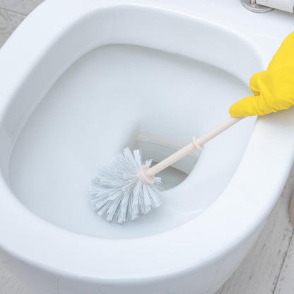 Wukusy premium plastic toilet brush with holder stand, suitable for western and Indian toilets, for bathroom cleaning.