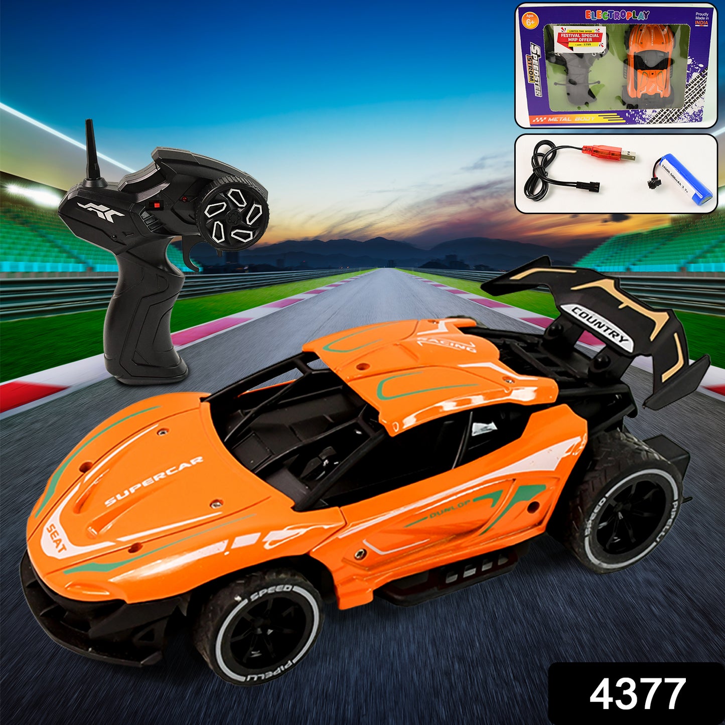 Wukusy metal body high-speed RC supercar with remote control, detailed racing car with sleek design and vibrant colors.