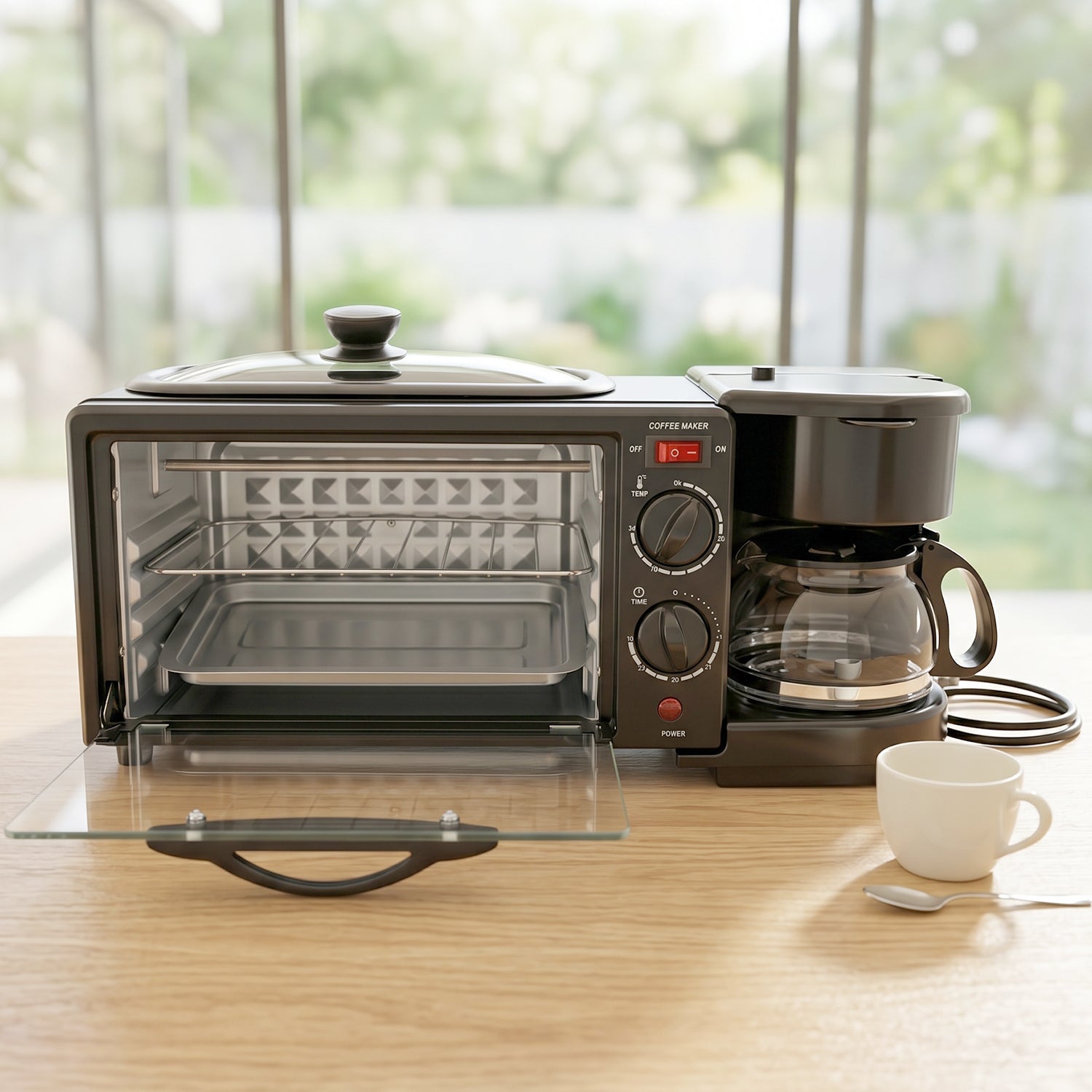 Wukusy Suta 3-in-1 breakfast maker with compact design, featuring multiple functions for quick, efficient morning meal preparation