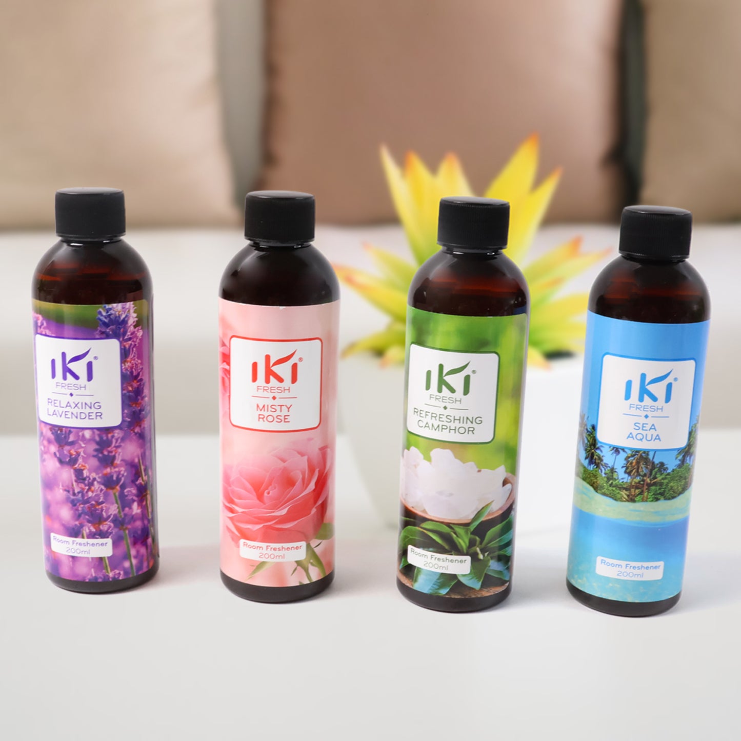 Wukusy Room Air Freshener Mix Fragrance bottle, 200ml, displayed with label showing floral and citrus scent options