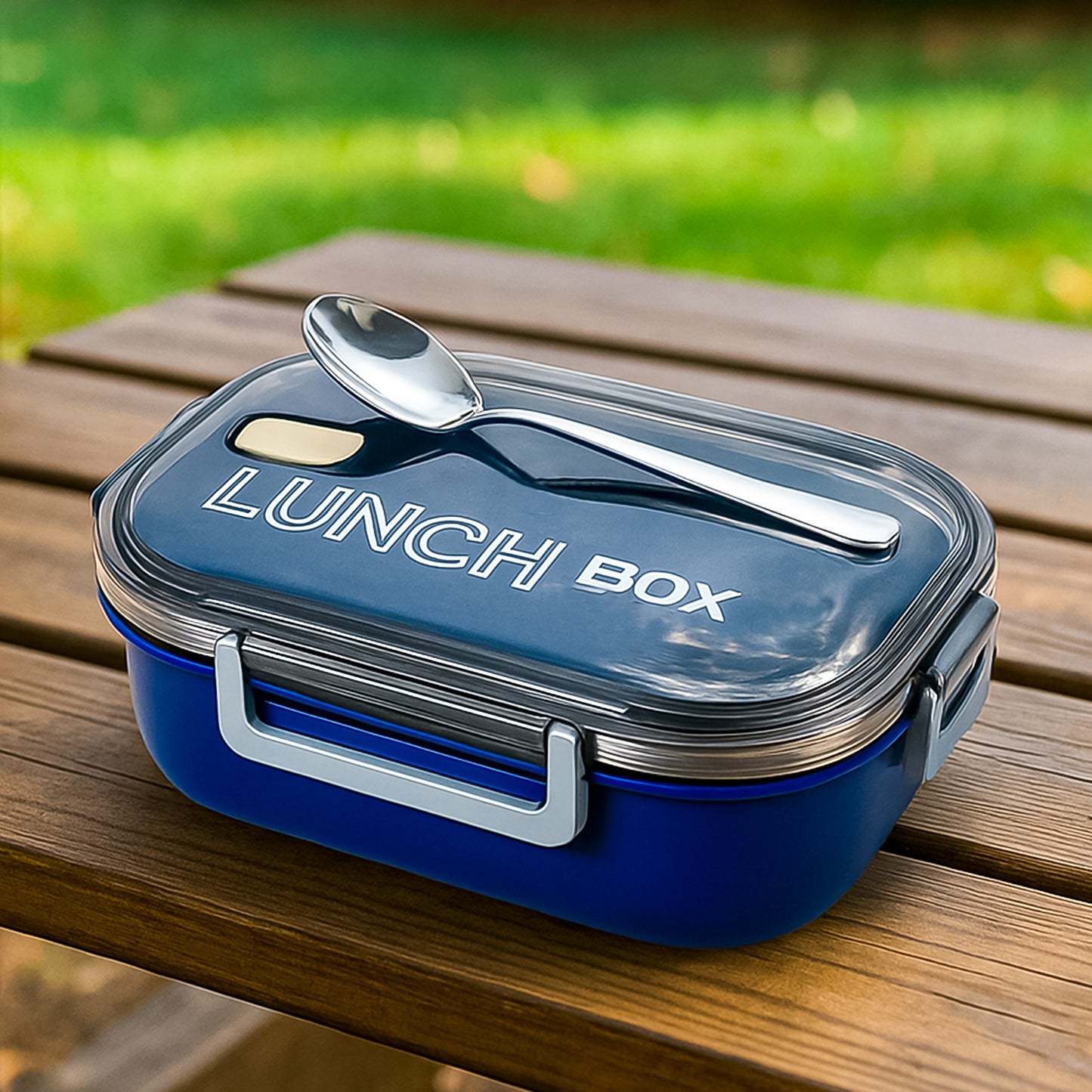 Wukusy Home Chef Premium Airtight Steel Lunch Box with secure lid and stainless steel interior, ideal for carrying meals.