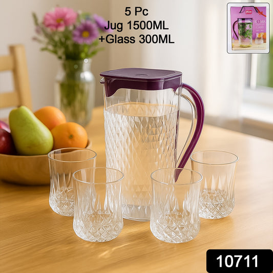 Wukusy Supermom Roma plastic jug with glass set, including five pieces, for home and kitchen use with durable, clear design