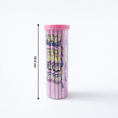 Wooden pencil set featuring colorful cartoon prints, includes 50 pencils from Wukusy, ideal for students and artists.