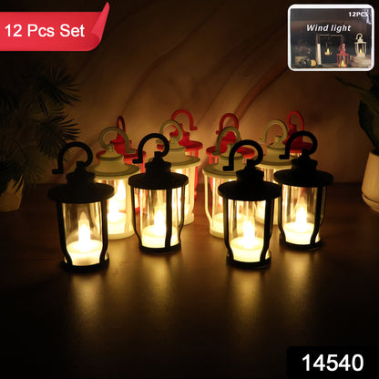 Set of 12 Wukusy decorative lantern-shaped flameless LED candles for home decor, showcasing warm glow and intricate design.