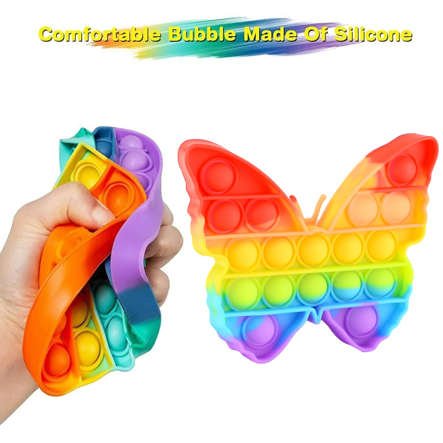 Wukusy butterfly and car-shaped Pop Fidget Toy with colorful bubbles, sensory stress reliever for kids and adults, push popper toy
