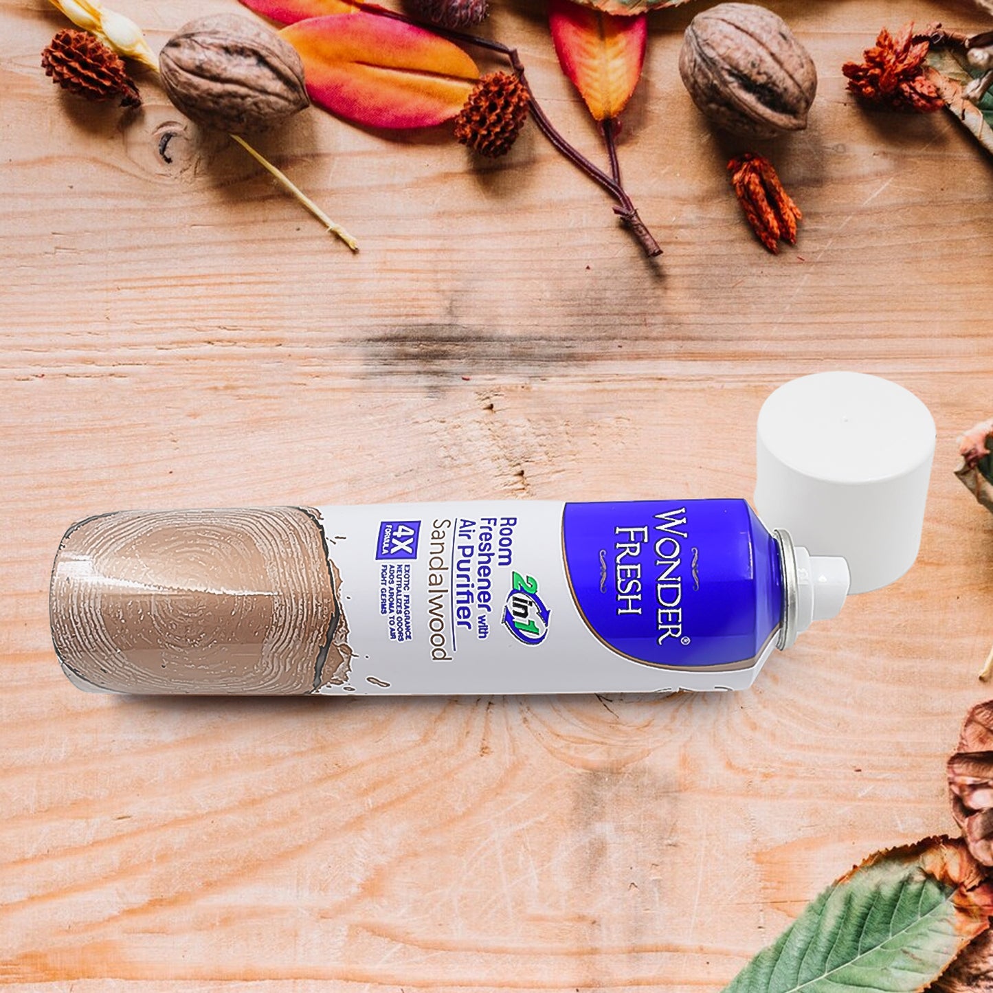 Wukusy sandalwood air freshener spray bottle with 125g label, showcasing the fresh, natural sandalwood fragrance for home and office use.