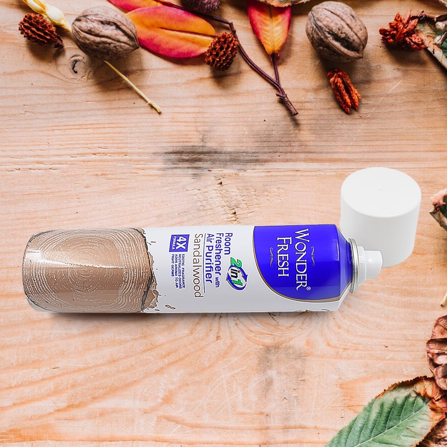 Wukusy sandalwood air freshener spray bottle with 125g label, showcasing the fresh, natural sandalwood fragrance for home and office use.