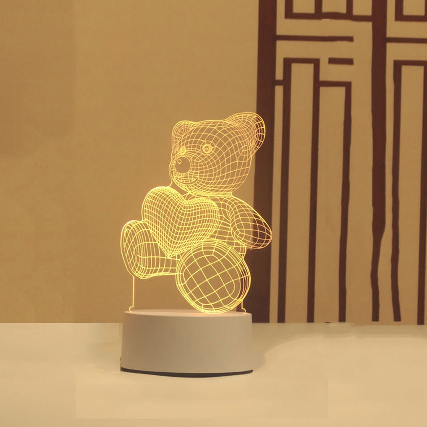 Wukusy 3D teddy bear LED night lamp with heart design, soft glowing light, perfect for children's bedroom decor.