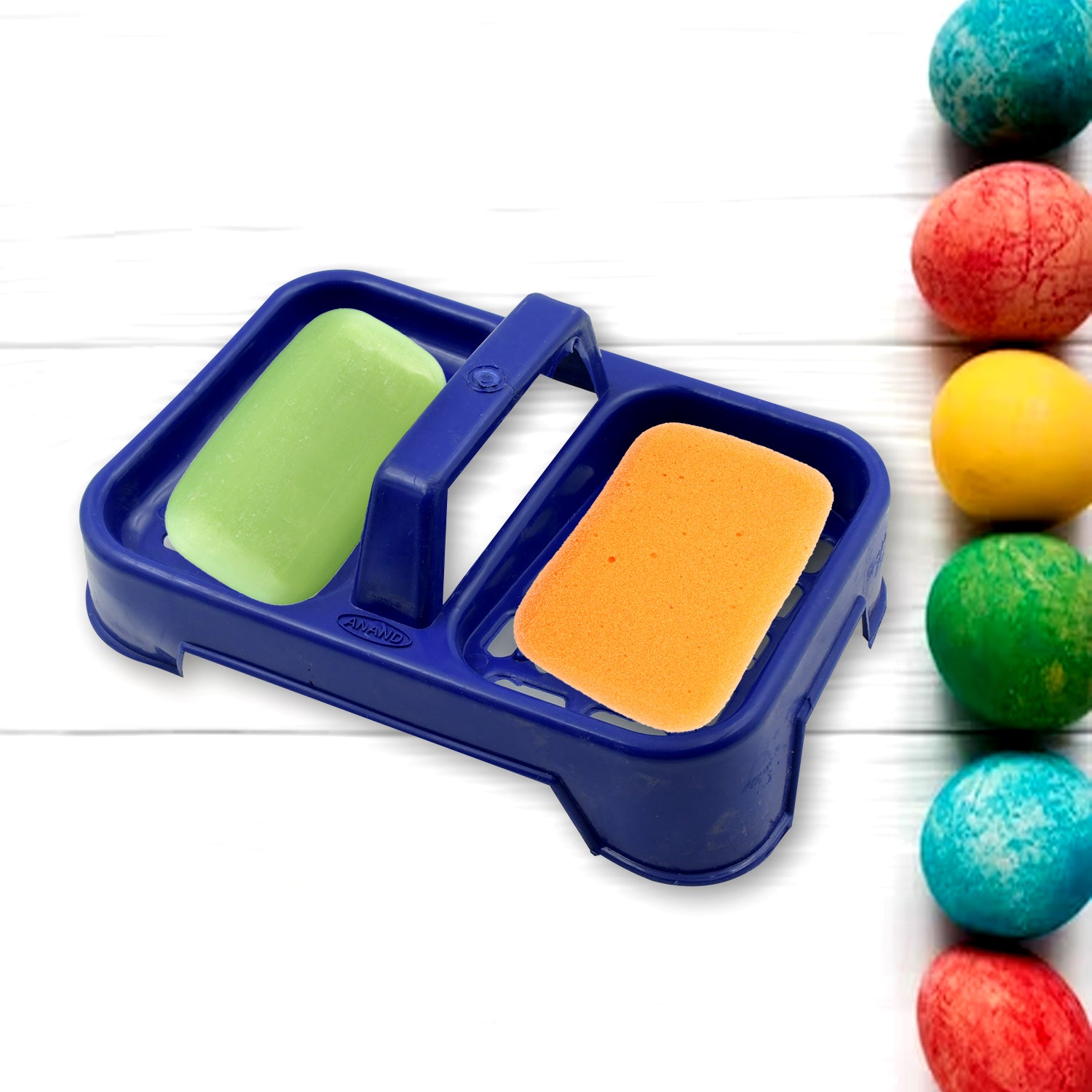 Multicolor Wukusy 2-in-1 plastic soap case with two sections, soap dish and stand, suitable for bathroom and kitchen sinks.