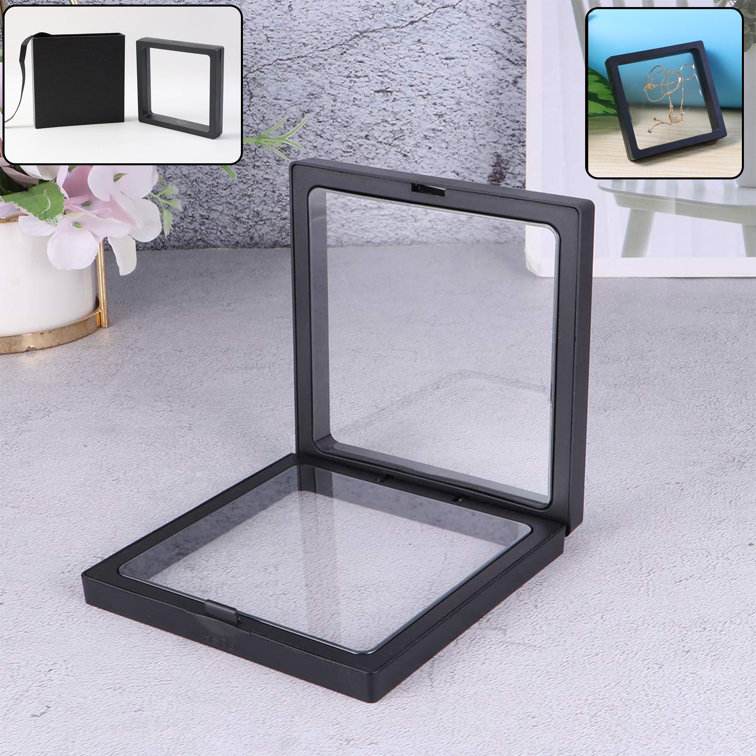 Clear Wukusy jewelry display box, 11x11 cm, perfect for organizing and showcasing necklaces, rings, and earrings at home.