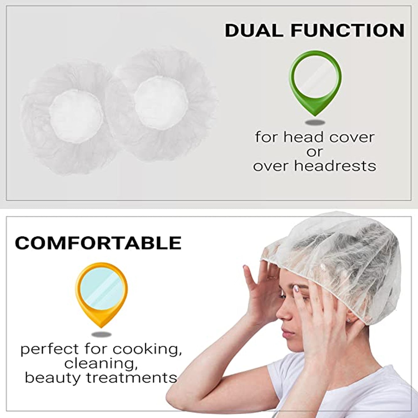 Wukusy disposable shower caps for women, waterproof, larger, thicker, individually wrapped plastic hair bath caps for travel and home use