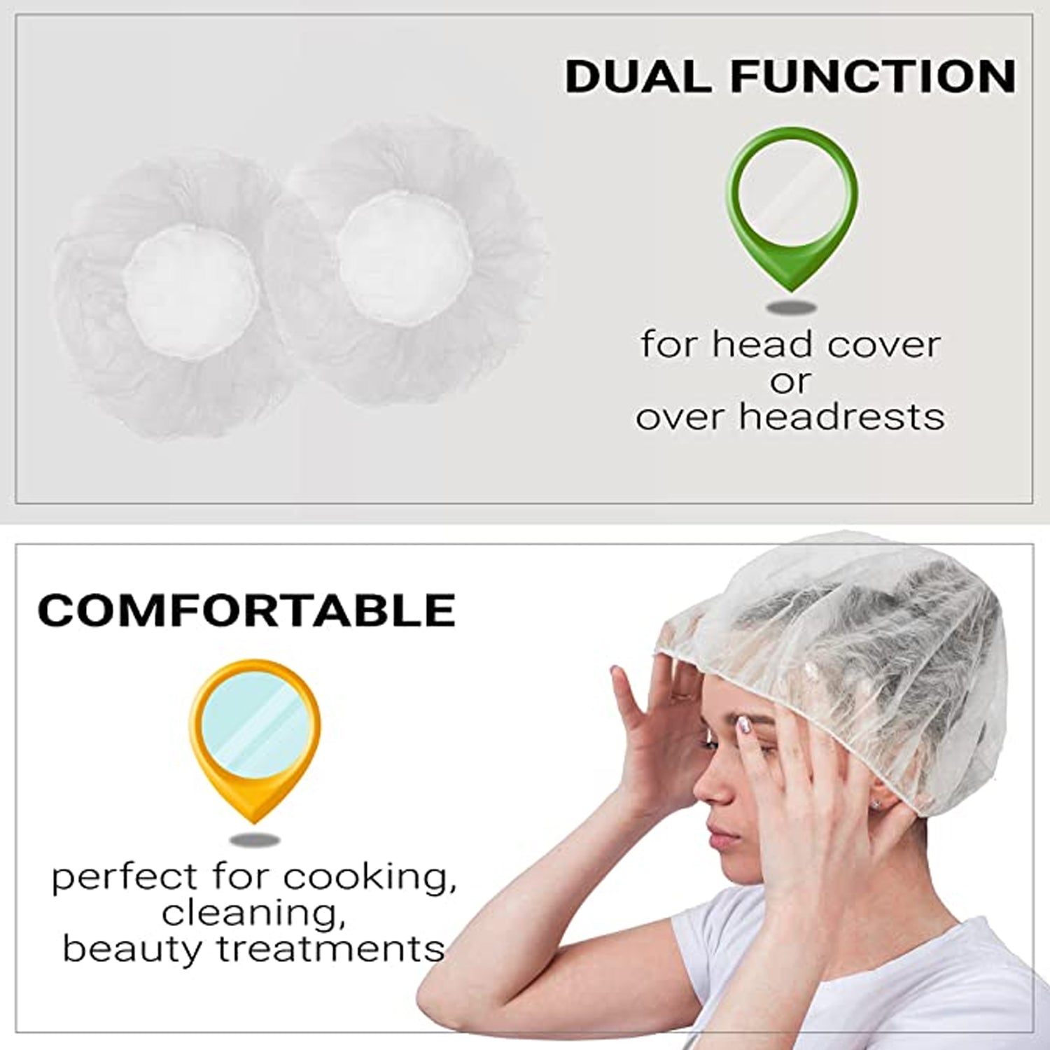 Wukusy disposable shower caps for women, waterproof, larger, thicker, individually wrapped plastic hair bath caps for travel and home use