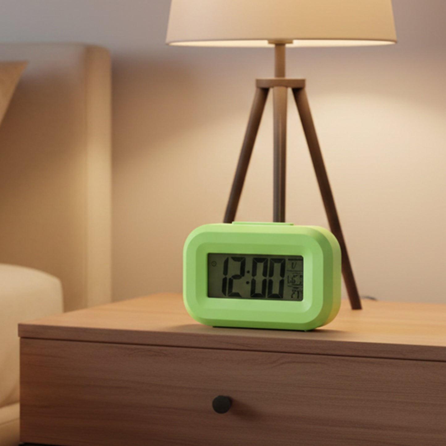 Wukusy digital alarm clock with clear, easy-to-read display showing time and alarm indicators.