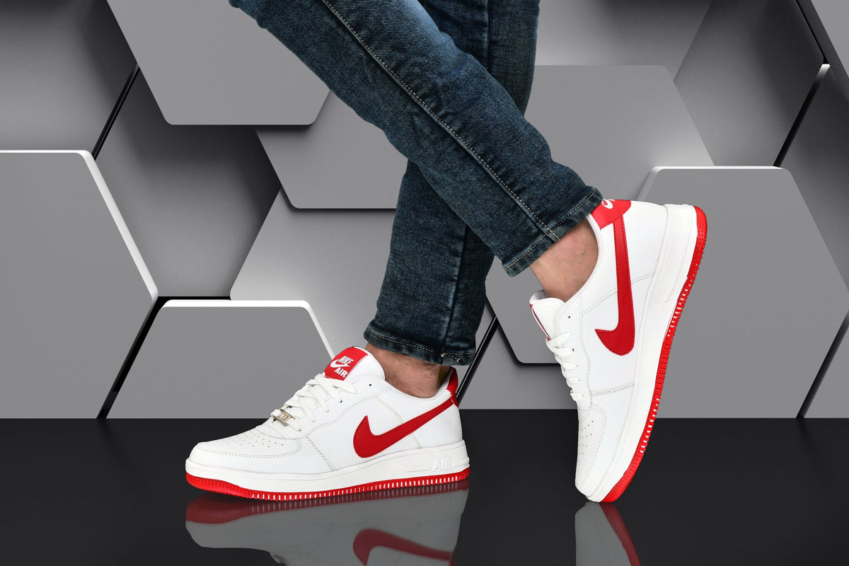 Red men's casual shoes from Drpshippr's men's collection, featuring comfortable design and stylish red leather finish.