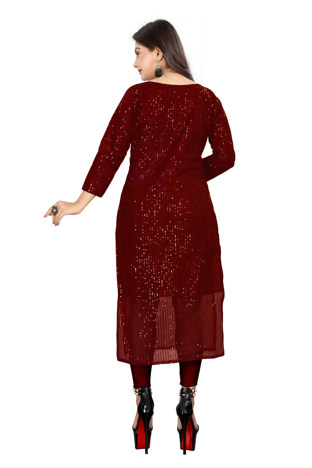 Red women's kurti from Drpshippr's Women's Collection, featuring traditional design and vibrant fabric.