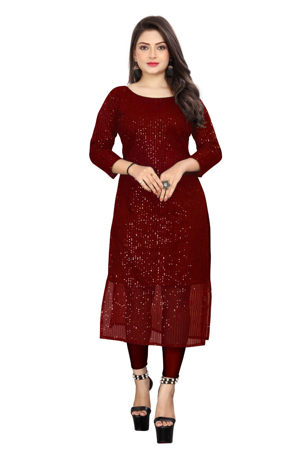 Red women's kurti from Drpshippr's women's collection, featuring traditional design and comfortable fit.