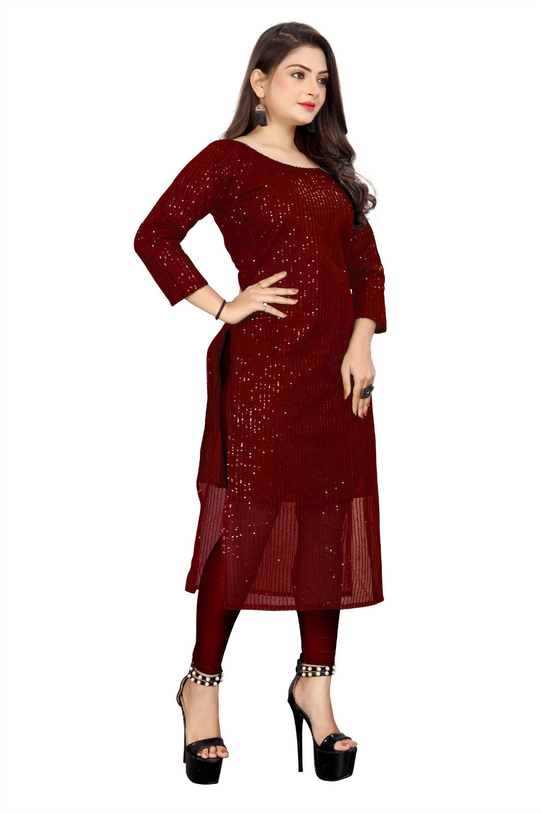 Red women's kurti from Drpshippr's women's collection, featuring traditional design and comfortable fabric.