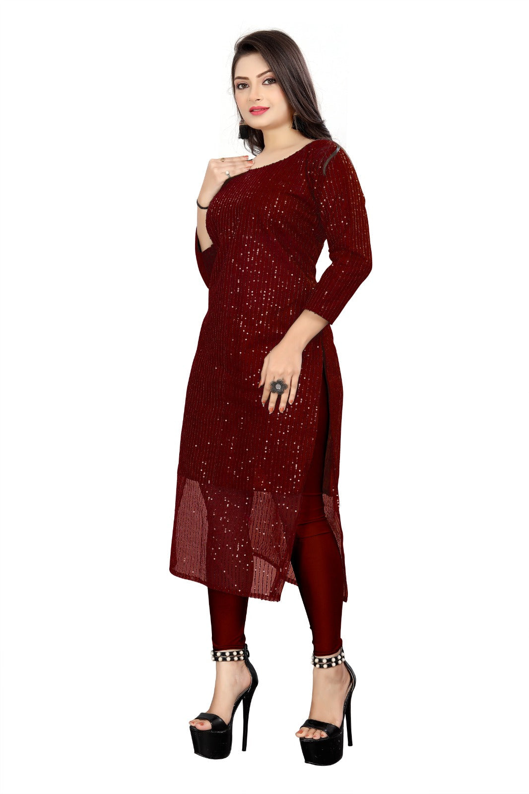 Red women's kurti from Drpshippr's women's collection, featuring traditional design and comfortable fabric.