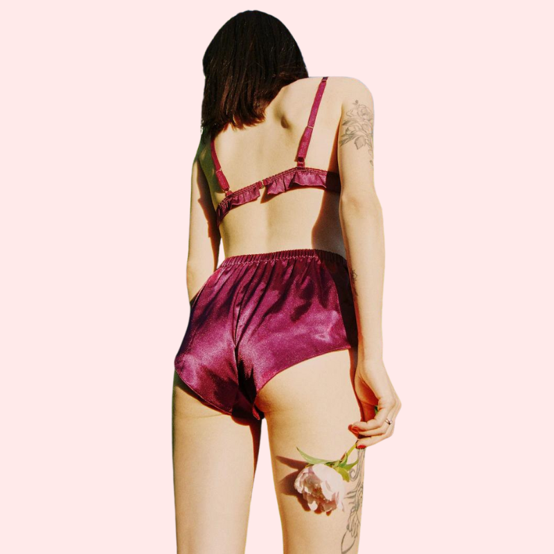 Elegant Snazzyway pure silk satin lingerie set for women, featuring smooth, luxurious fabric and delicate design.