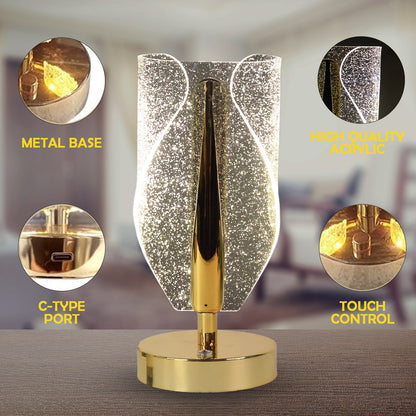 Wukusy luxury crystal table lamp with USB charging port, elegant home decor piece with a sleek design and illuminated crystal accents.