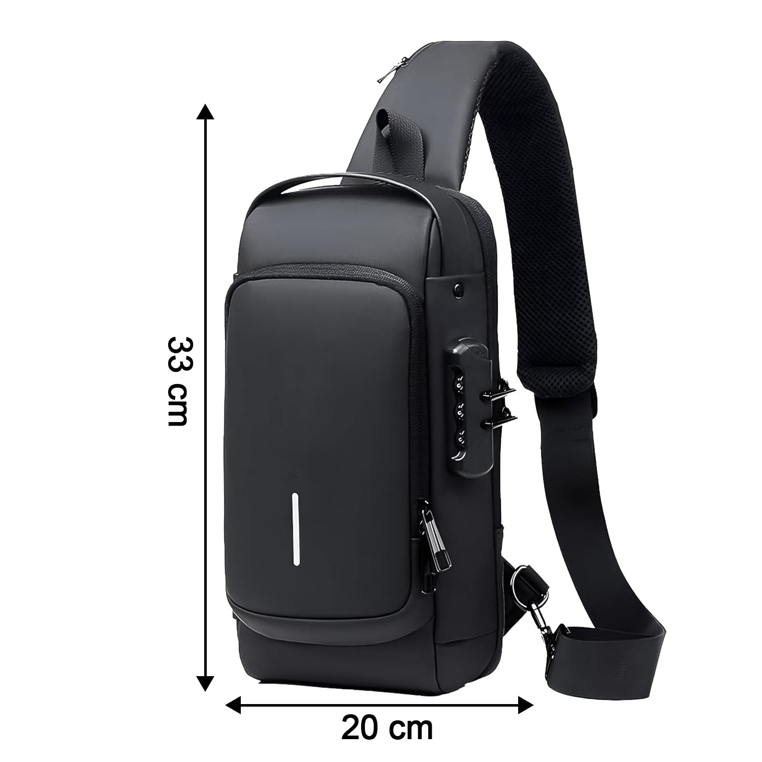 Wukusy trendy anti-theft crossbody sling bag with USB charging port for travel, black with adjustable strap and multiple compartments.