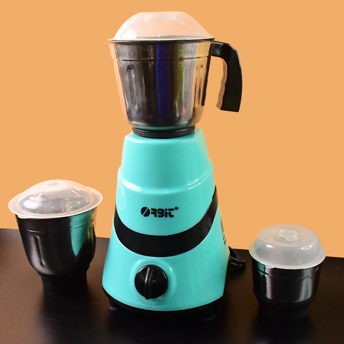 Wukusy Orbit mixer grinder with three stainless steel jars and 550W motor, designed for home and kitchen use.