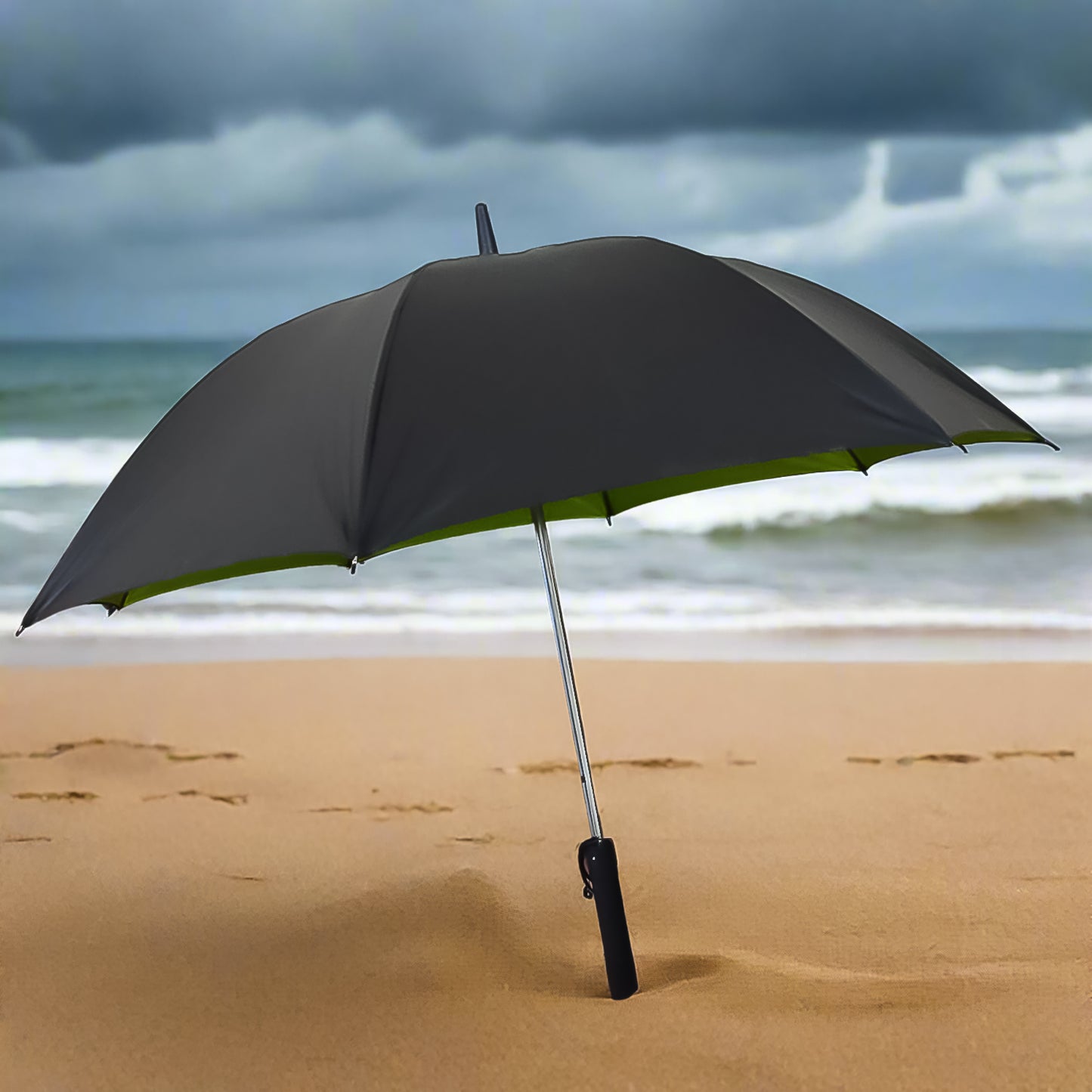 Wukusy sun umbrella with built-in inside fan and power bank, ideal for summer outdoor use, shown with open umbrella and fan inside