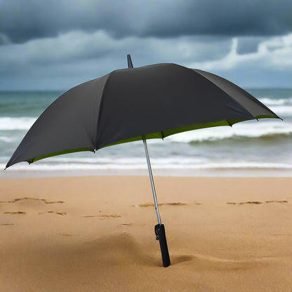 Wukusy sun umbrella with built-in inside fan and power bank, ideal for summer outdoor use, shown with open umbrella and fan inside