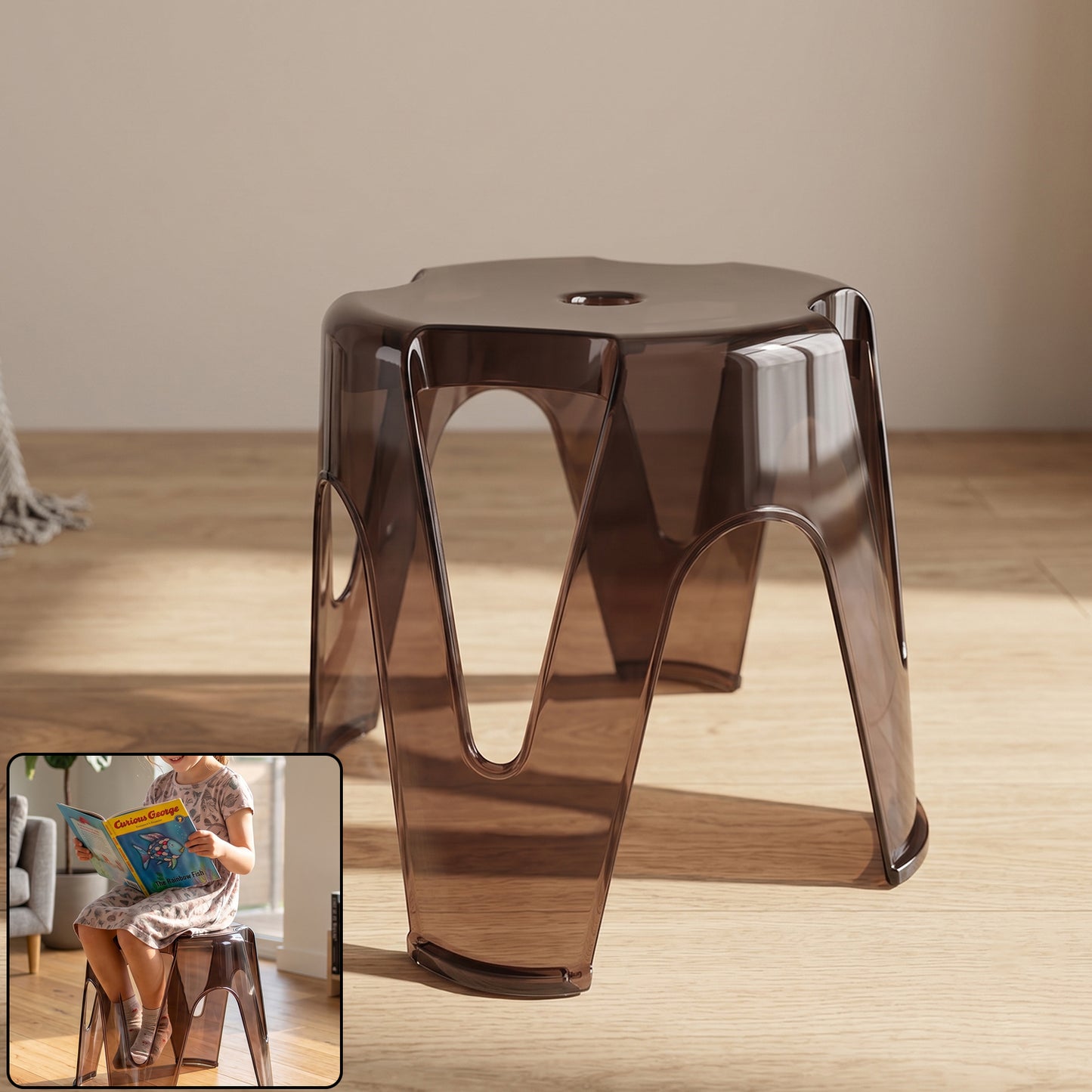 Wukusy durable plastic sitting stool for home, bathroom, and outdoor use, shown in a natural setting with a smooth surface.
