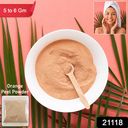 Wukusy natural orange peel powder for face skincare, 5-6g packet, showing vibrant orange peel powder in a clear packet.