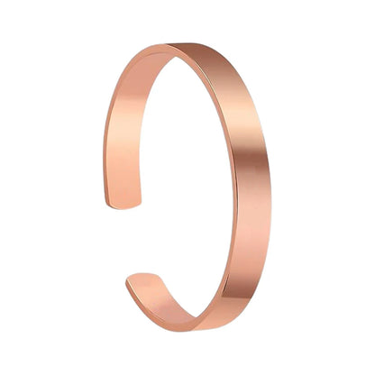 Elegant rose gold-plated open cuff bracelet by Wukusy featuring a sleek, minimalist design for stylish fashion accessory.
