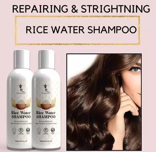 Drpshippr Rice Water Hair Shampoo bottles, paraben and sulphate free, in a pack of two, suitable for nourishing hair care.