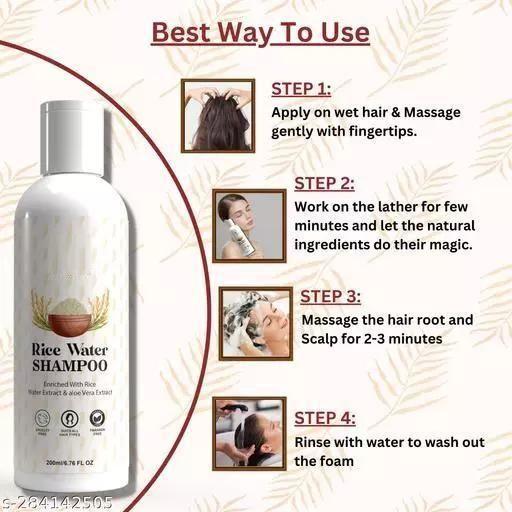 Drpshippr Rice Water Hair Shampoo pack of 2 bottles, sulfate and paraben-free, in white bottles with labels on a white background.