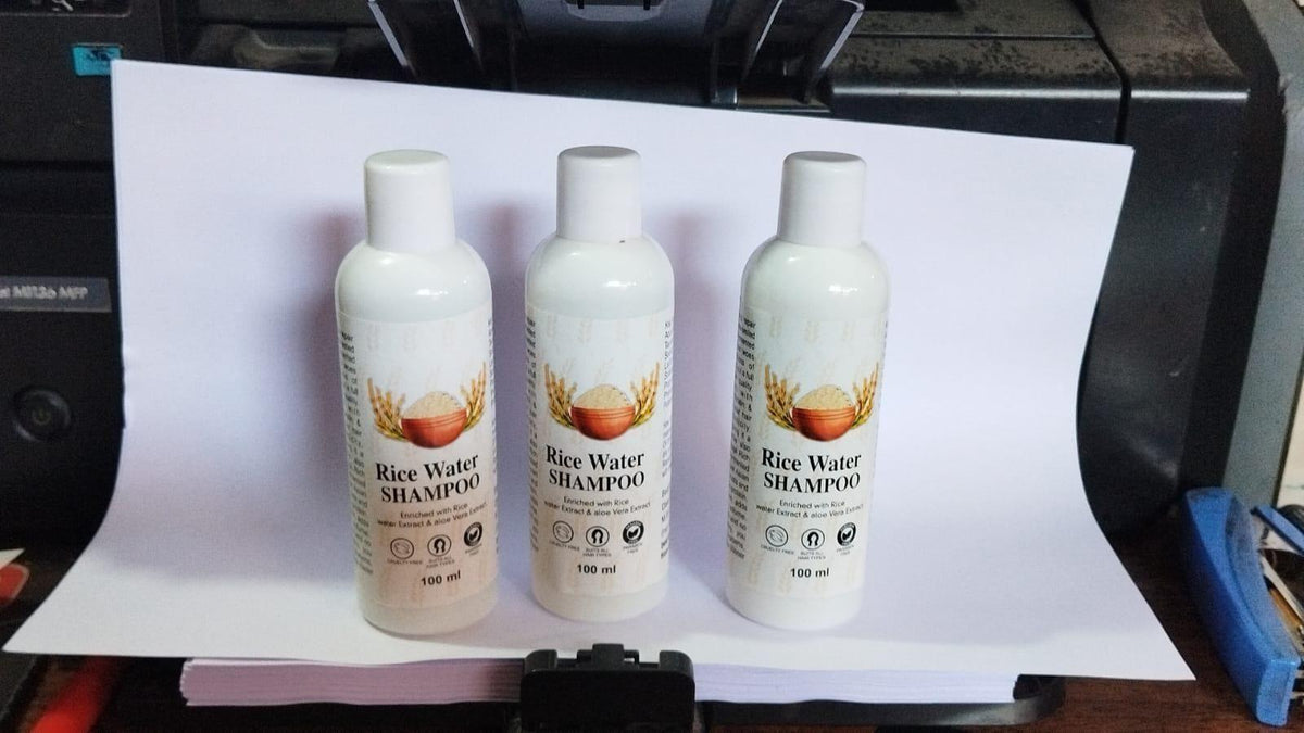 Drpshippr Rice Water Hair Shampoo in a pack of 2, sulfate and paraben free, shown in clear bottles with white labels.