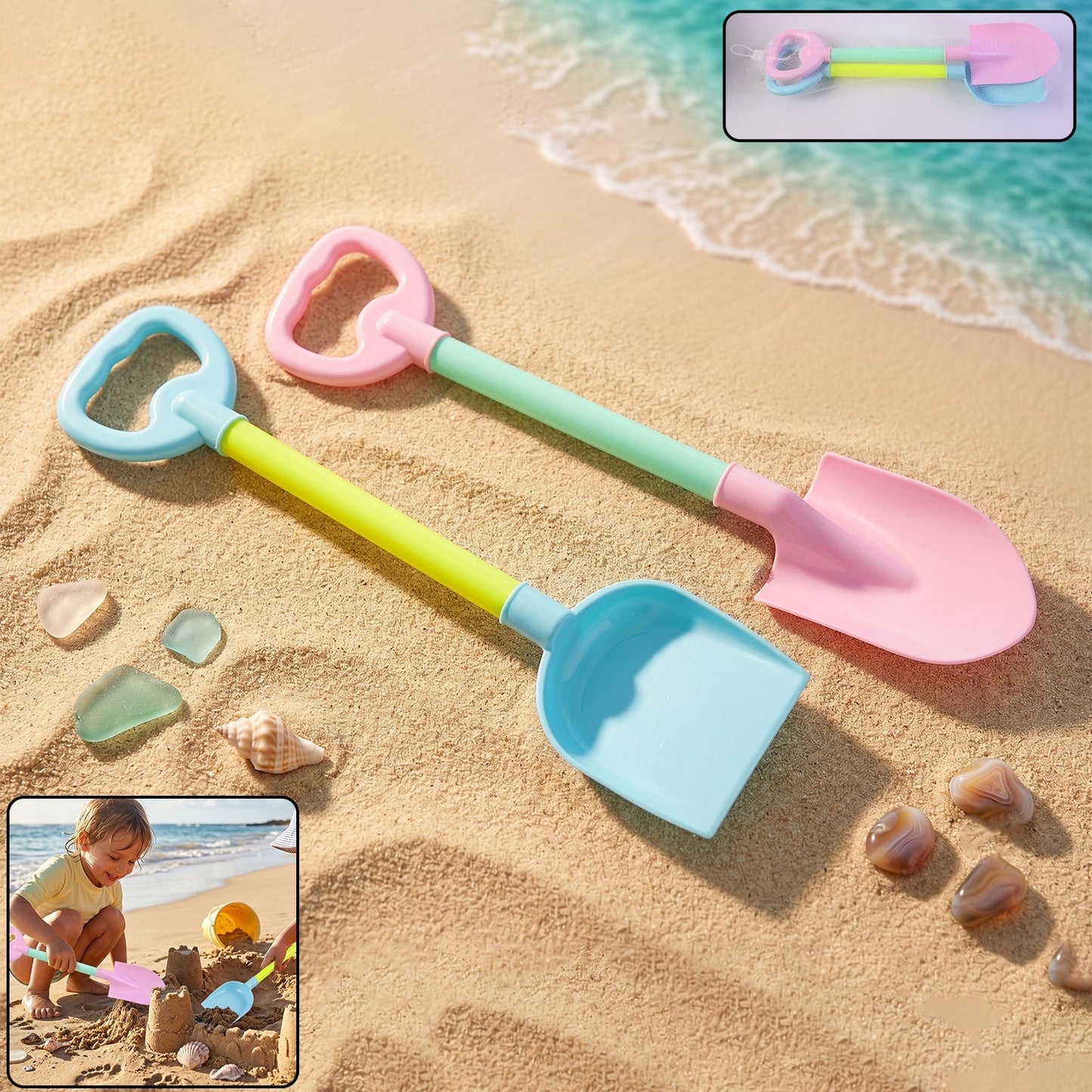 Wukusy kids beach sand shovel toy set with two plastic digging tools for sand play, ideal for children’s outdoor beach activities