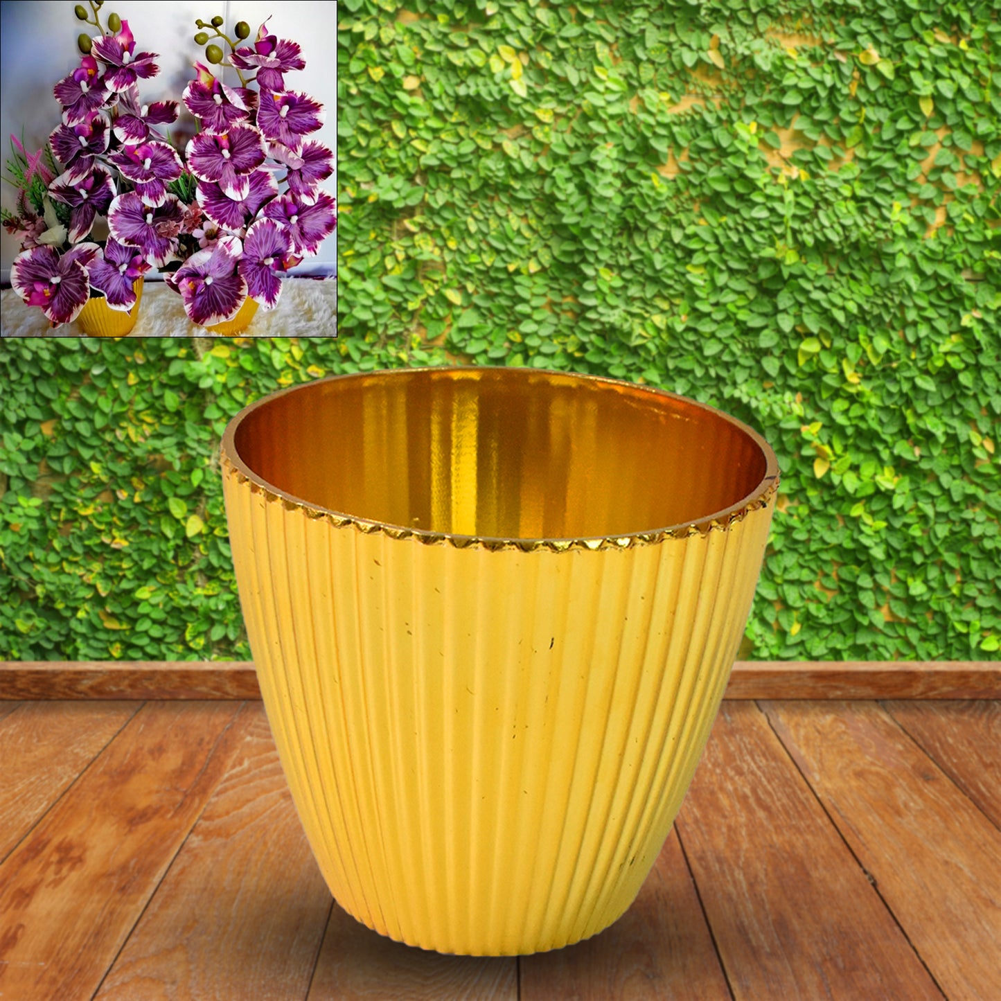 Wukusy plastic flower in a pot, suitable for home and outdoor decor, featuring vibrant, realistic blossoms and green foliage.