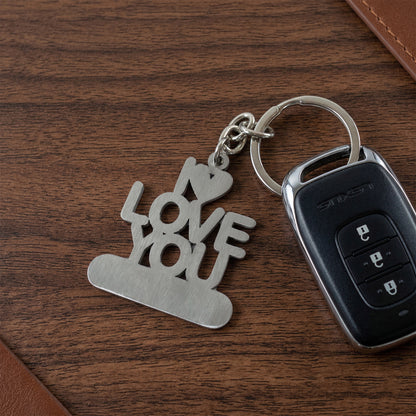 Premium metal "Love You" keychain by Wukusy featuring a sleek heart design and durable keyring.