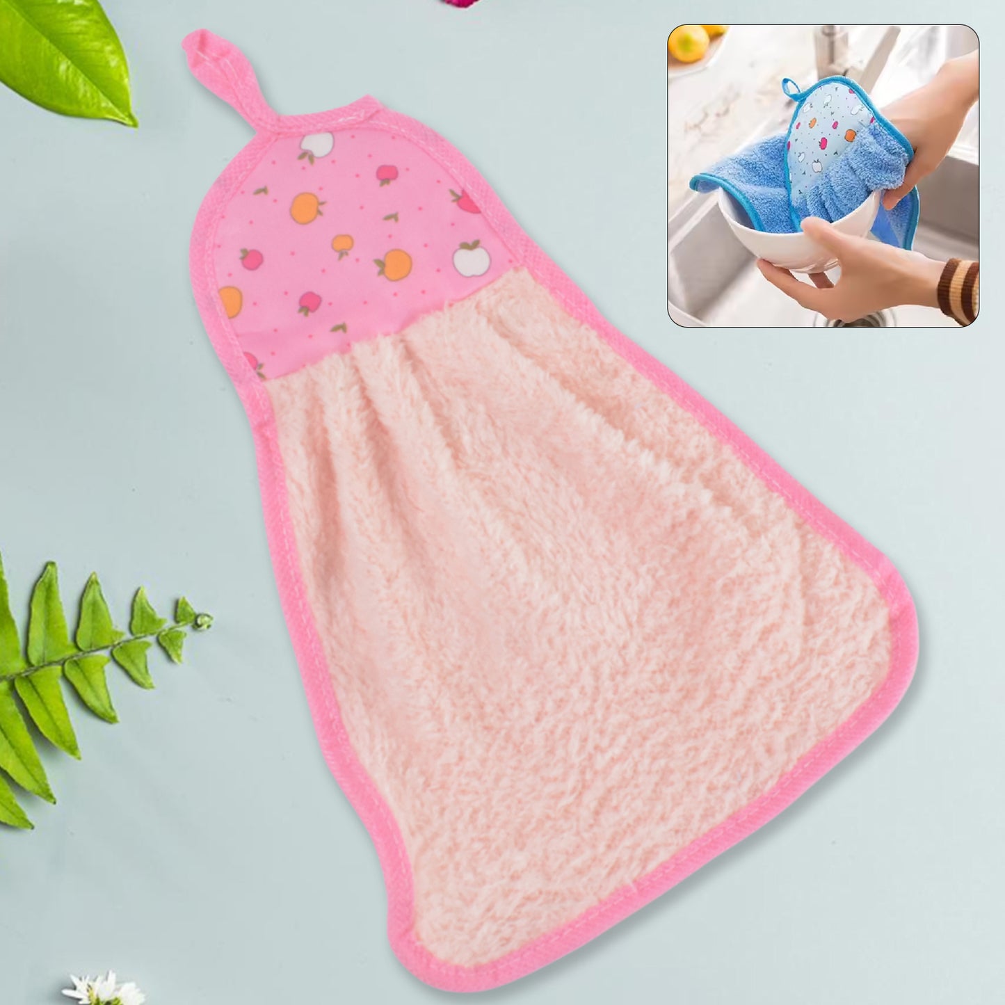 Wukusy microfiber hanging hand towel with loop, ideal for kitchen use, featuring a soft, absorbent fabric and convenient hanging loop.