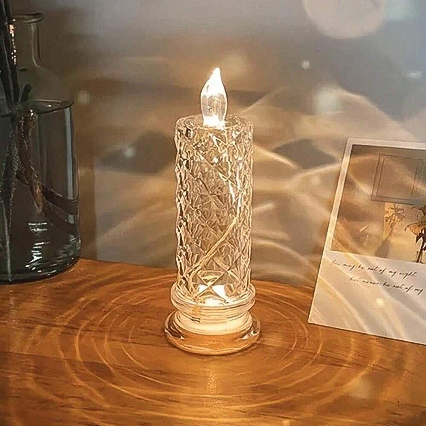 Wukusy 6241 Rose candles for home decoration featuring crystal candle lights, arranged in a decorative display with soft glow.