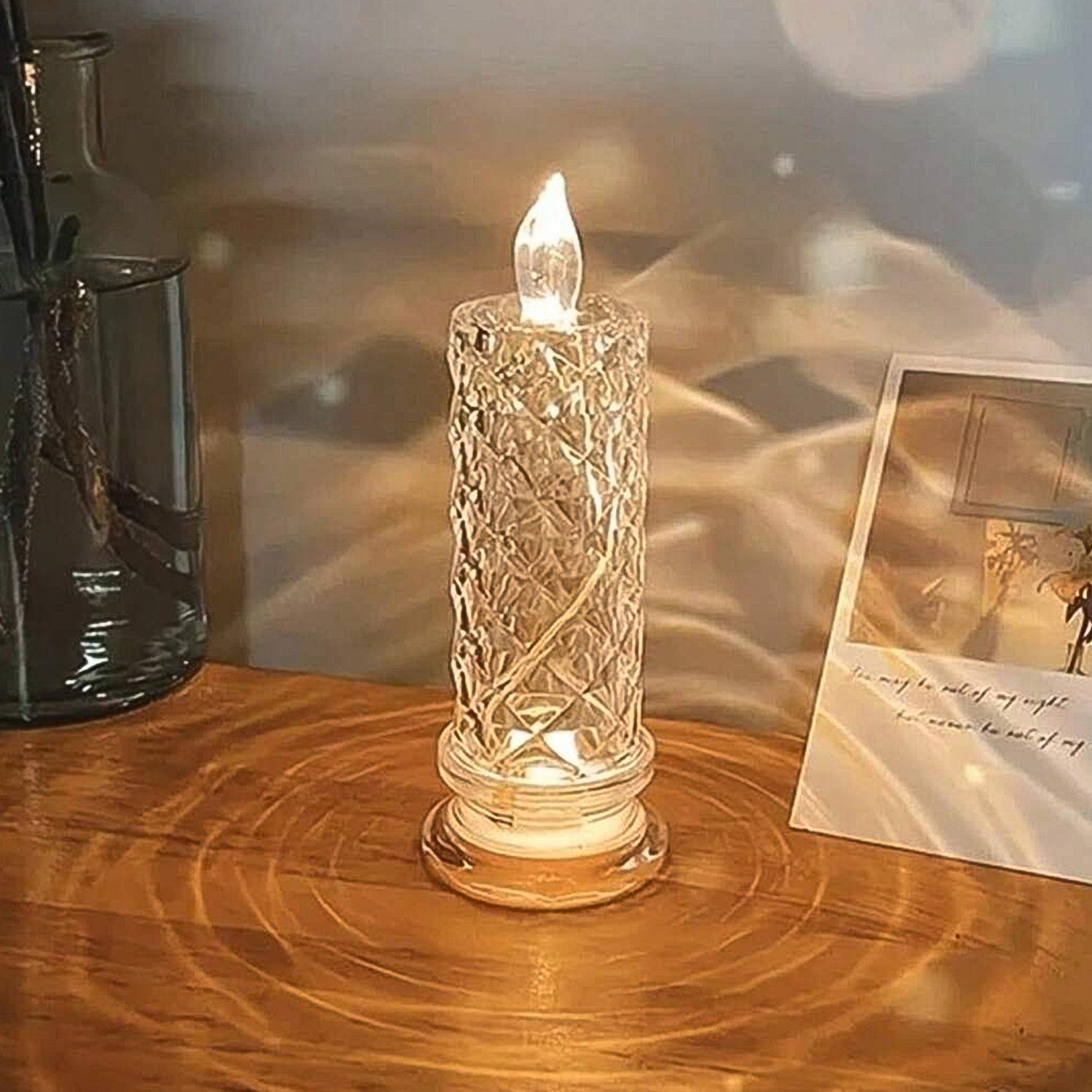 Wukusy 6241 Rose candles for home decoration featuring crystal candle lights, arranged in a decorative display with soft glow.