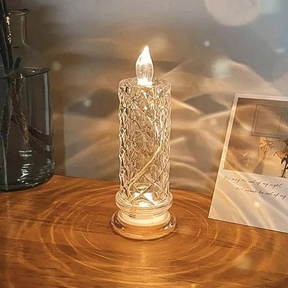 Wukusy 6241 Rose candles for home decoration featuring crystal candle lights, arranged in a decorative display with soft glow.