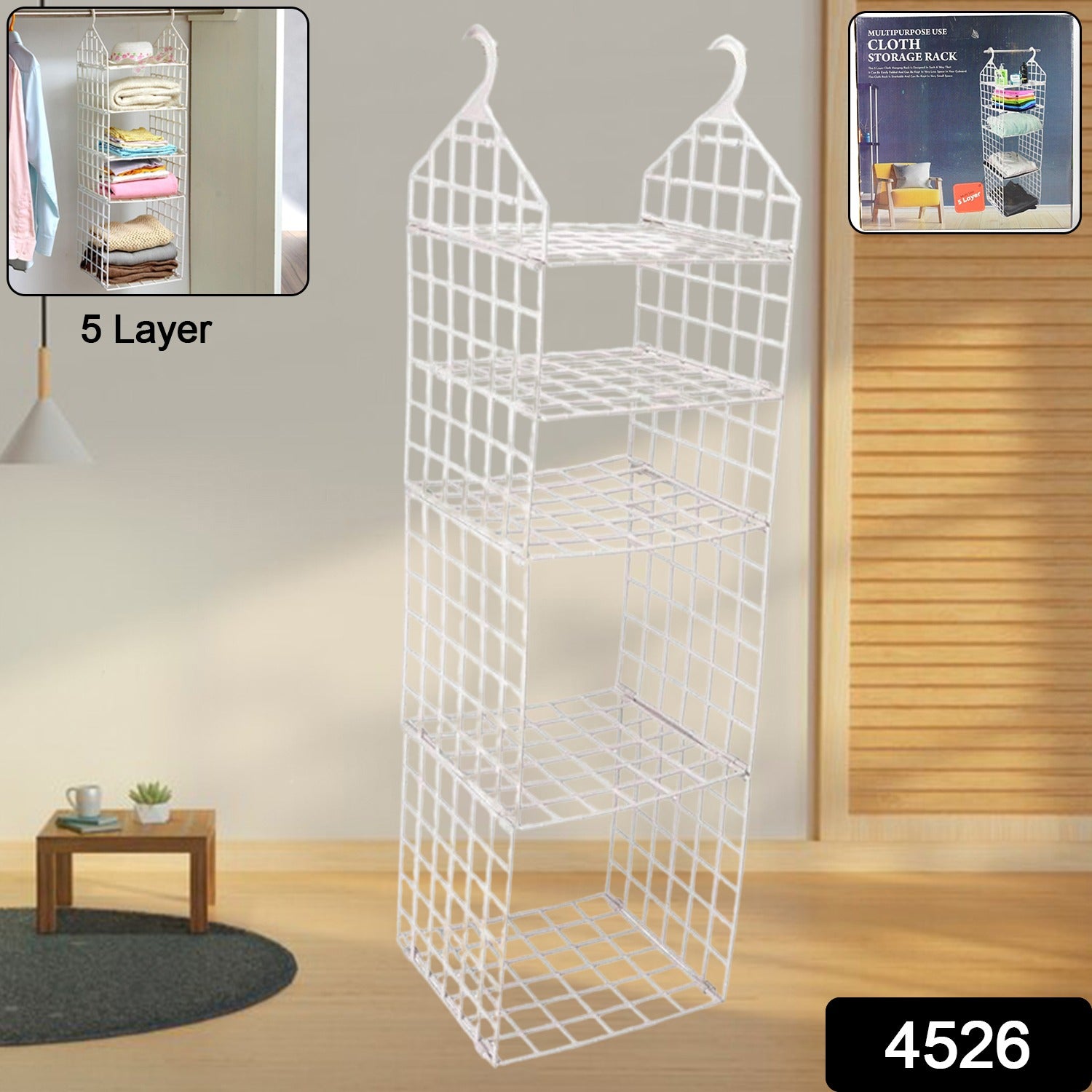 Wukusy 4526 multipurpose 5-layer folding clothes storage rack with shelves for closet organization and garment storage