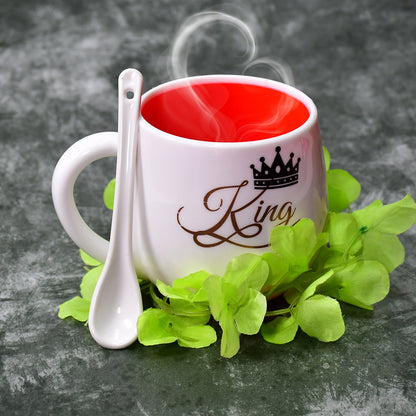 Wukusy 4975 ceramic coffee mug with multi-design pattern, spoon, and box packaging, microwave safe, perfect for gifting to a friend.