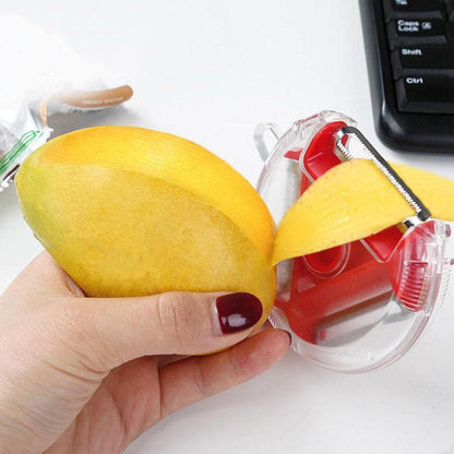 Wukusy 3-in-1 rotary vegetable peeler, slicer, and cutter with round design, ideal for kitchen use and vegetable preparation.