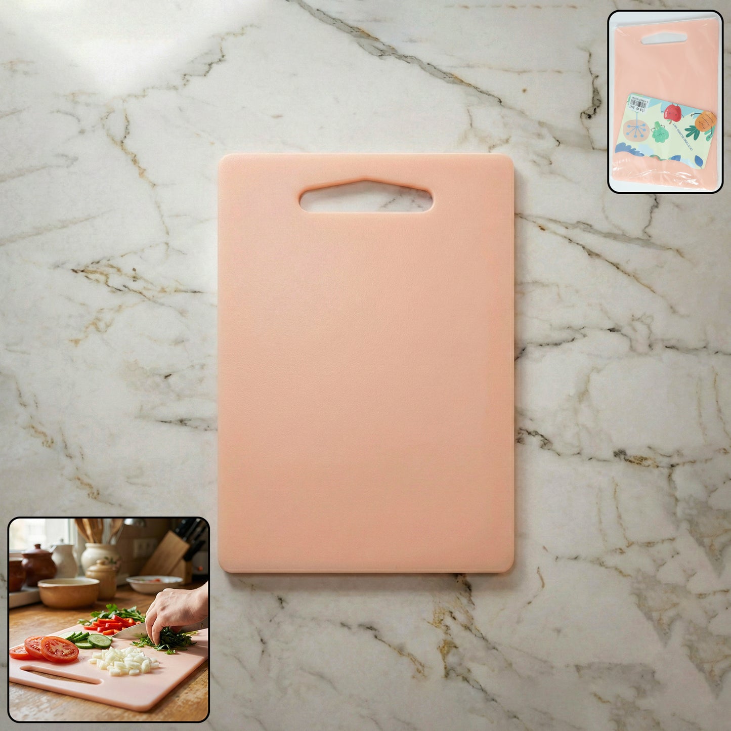 Wukusy plastic chopping board with handle, 30x20 cm, showing a durable surface ideal for food preparation and slicing.